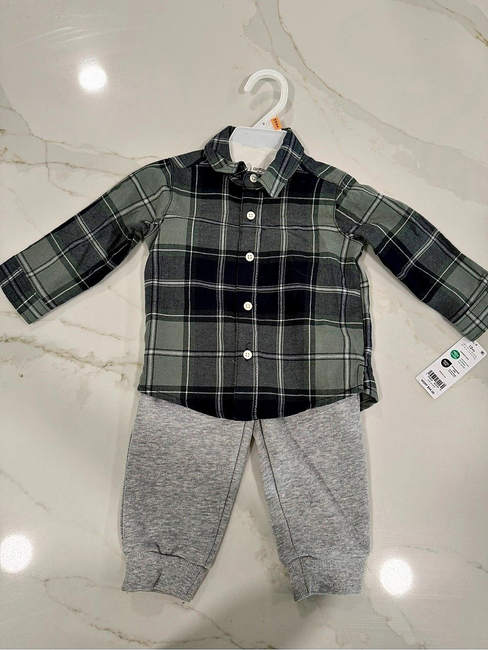 NWT Carter's 12m Green/Navy Plaid Shirt & Jogger Set